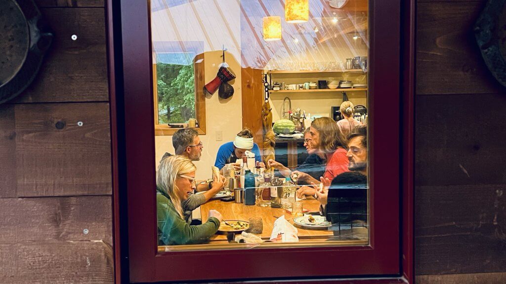 Shared dinner during a leadership retreat at Hayden Backcountry Lodge